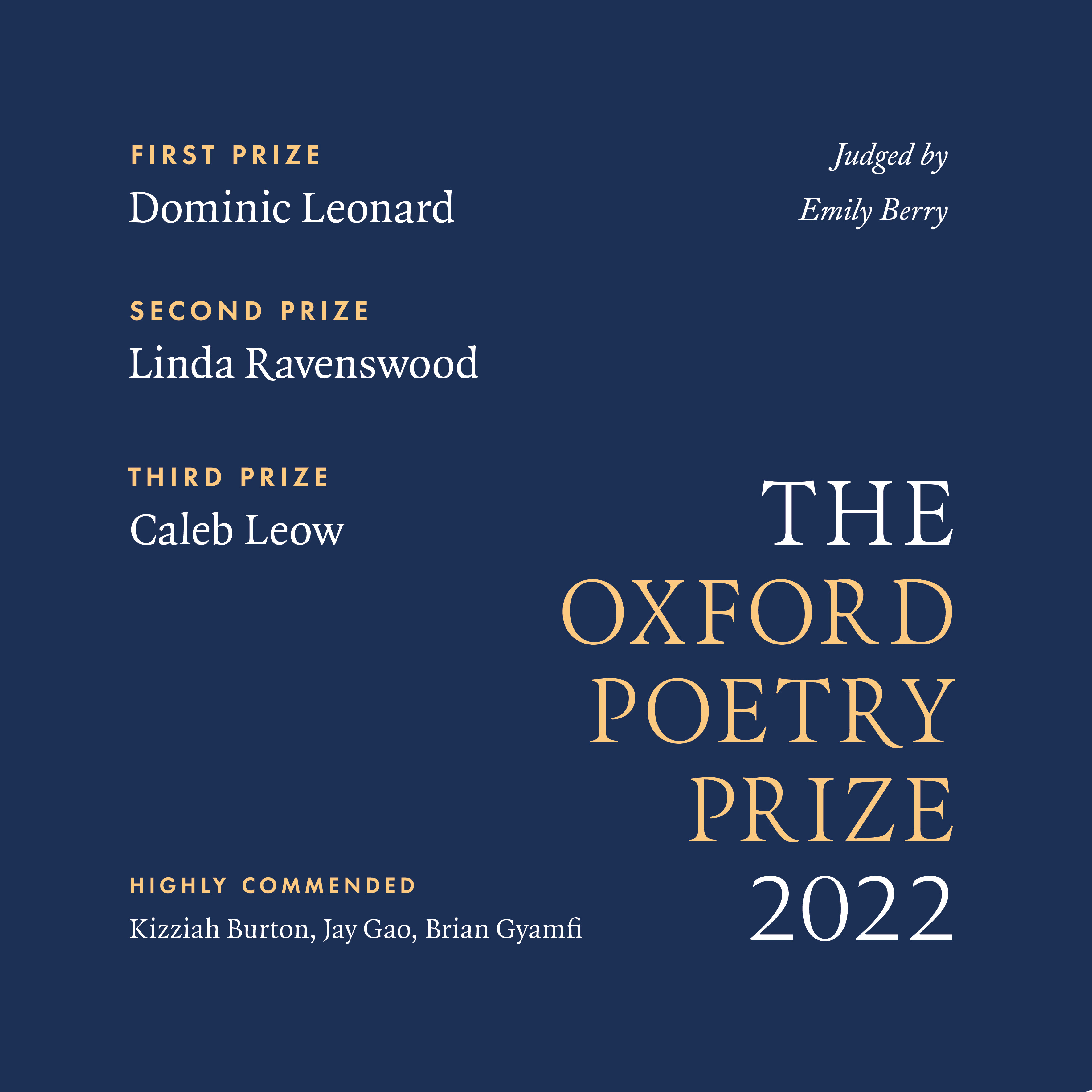 Oxford Poetry Prize 2022 Winners